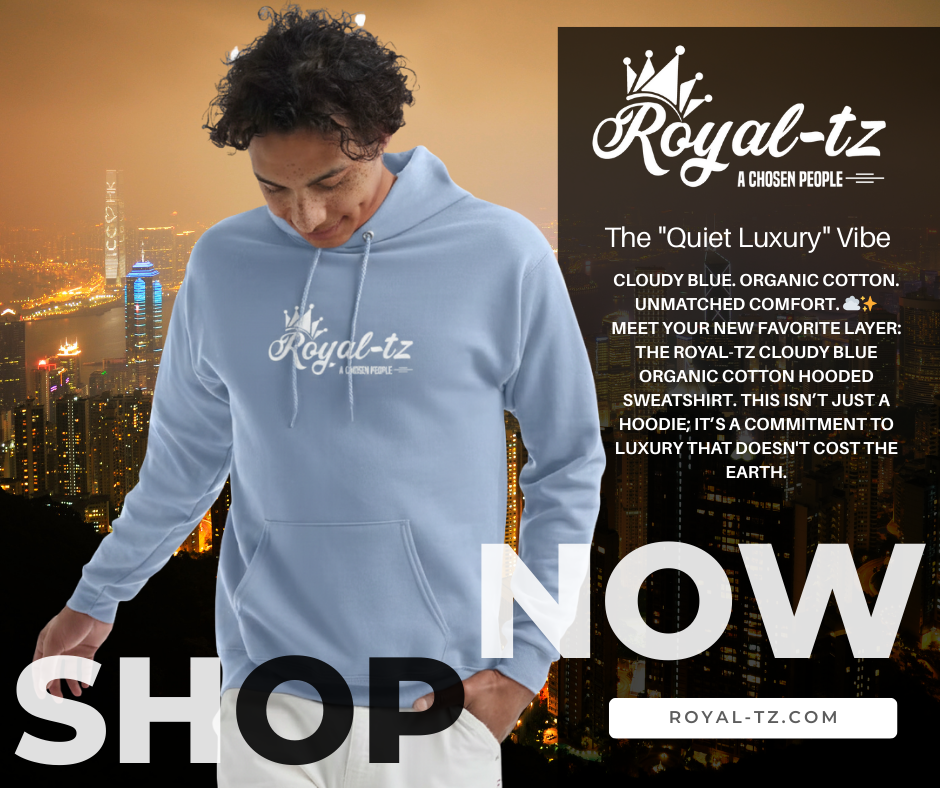 Royal-tz Cloudy Blue Organic Cotton Hooded Sweatshirt