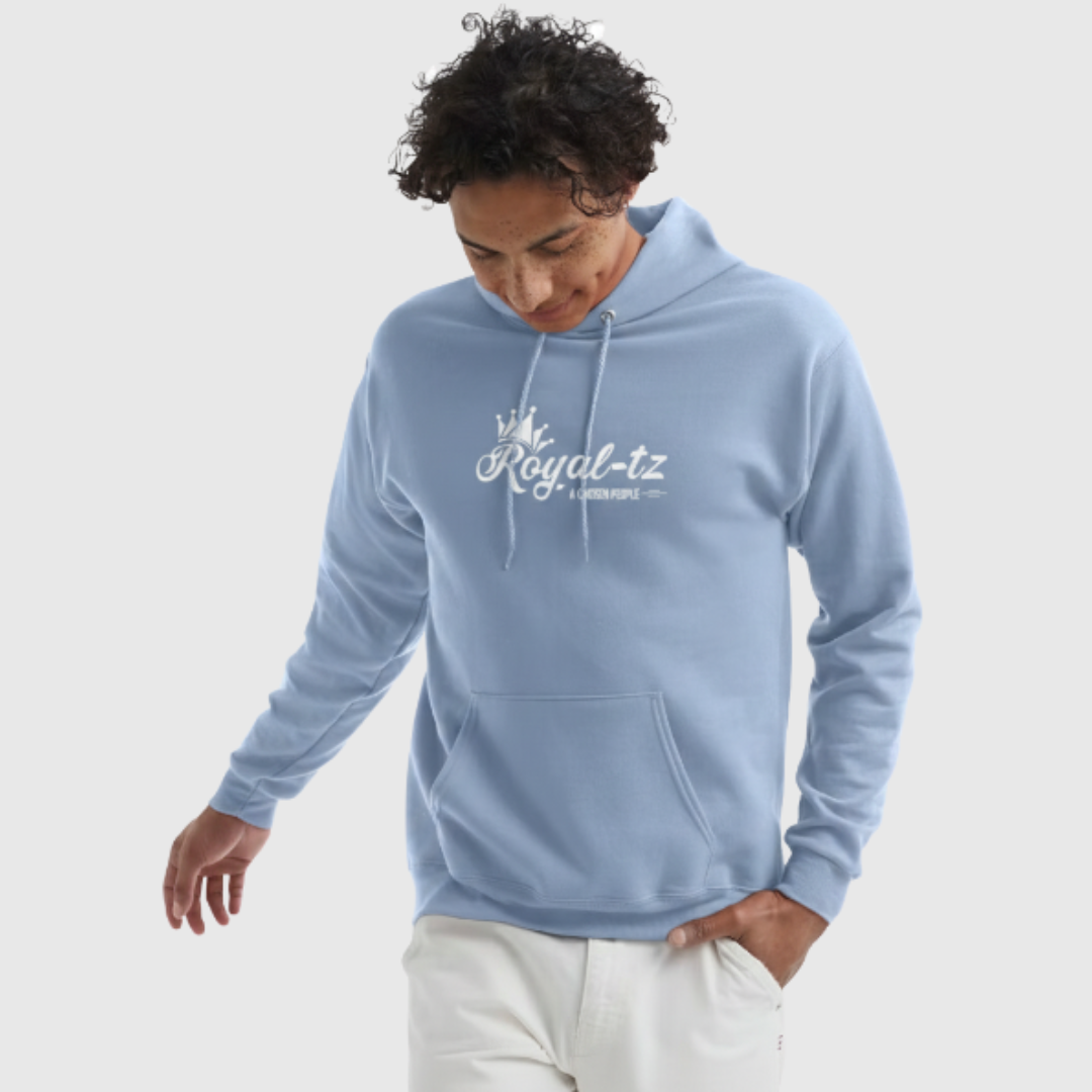 Royal-tz Cloudy Blue Organic Cotton Hooded Sweatshirt