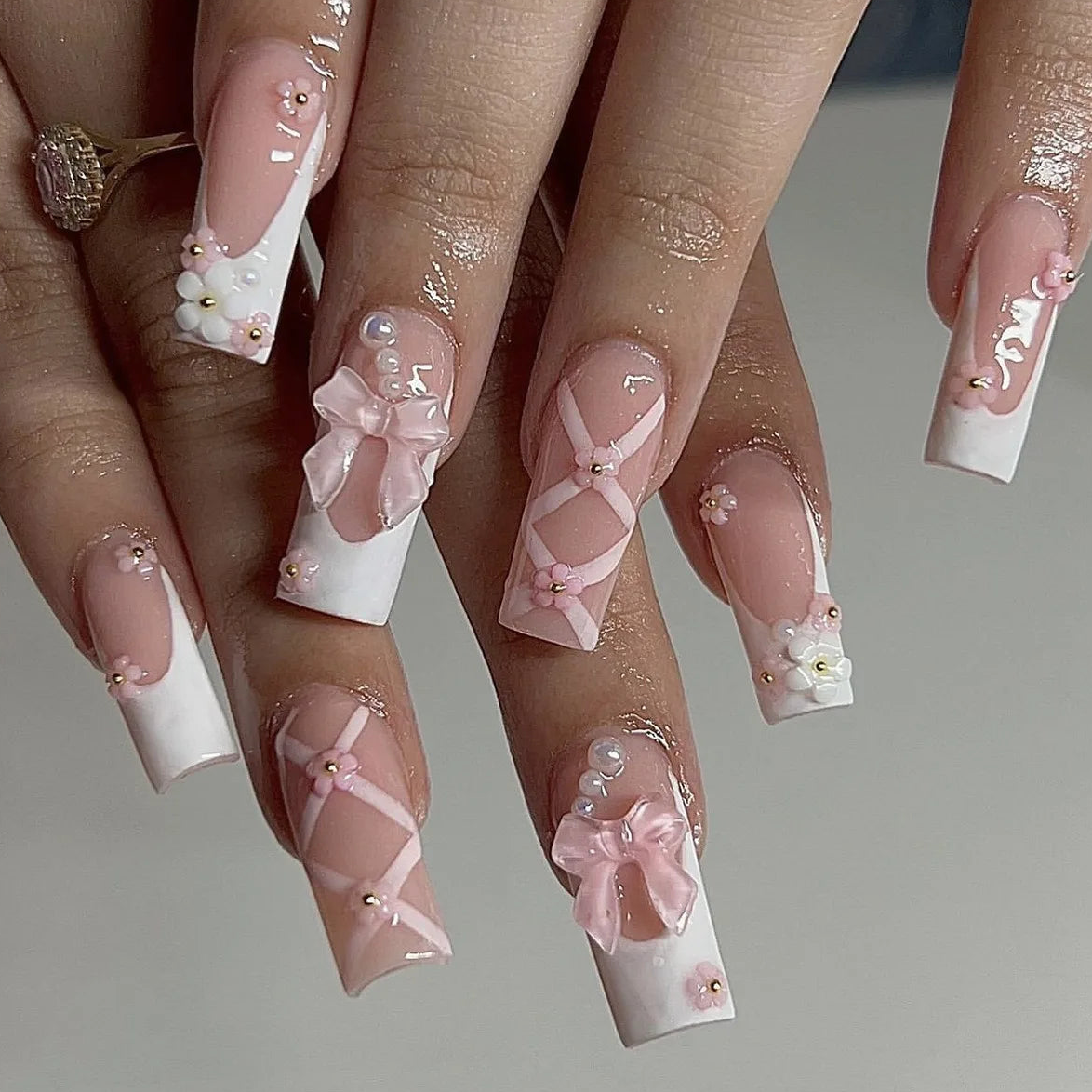 Wholesale 24 Pcs Medium Length Ballerina Art Acrylic Press on Nails Artificial Fingernails Customize Candy False Nails 2788