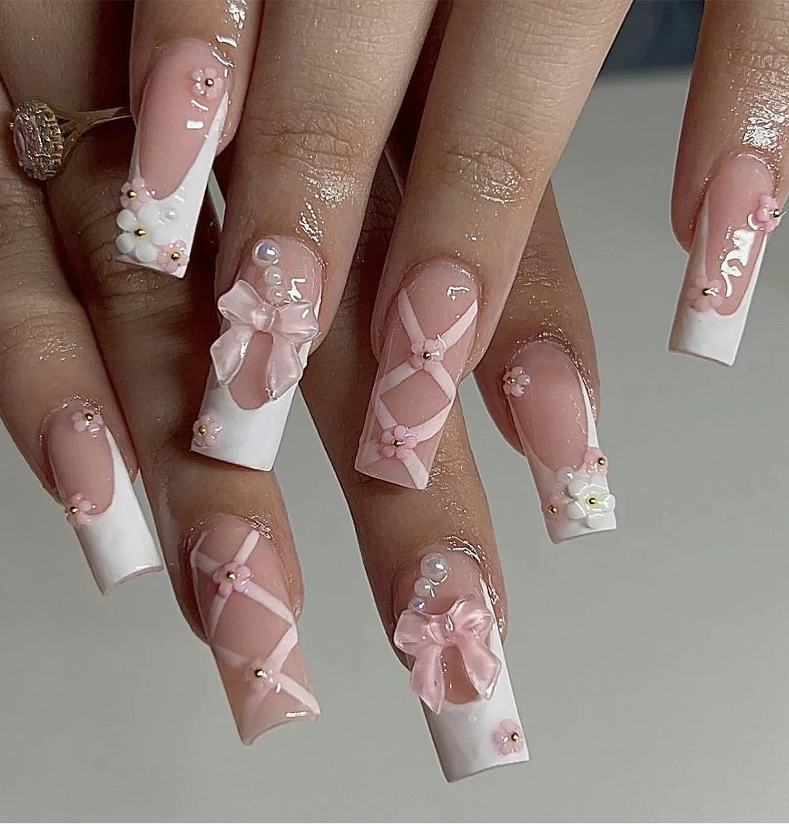 Wholesale 24 Pcs Medium Length Ballerina Art Acrylic Press on Nails Artificial Fingernails Customize Candy False Nails 2788