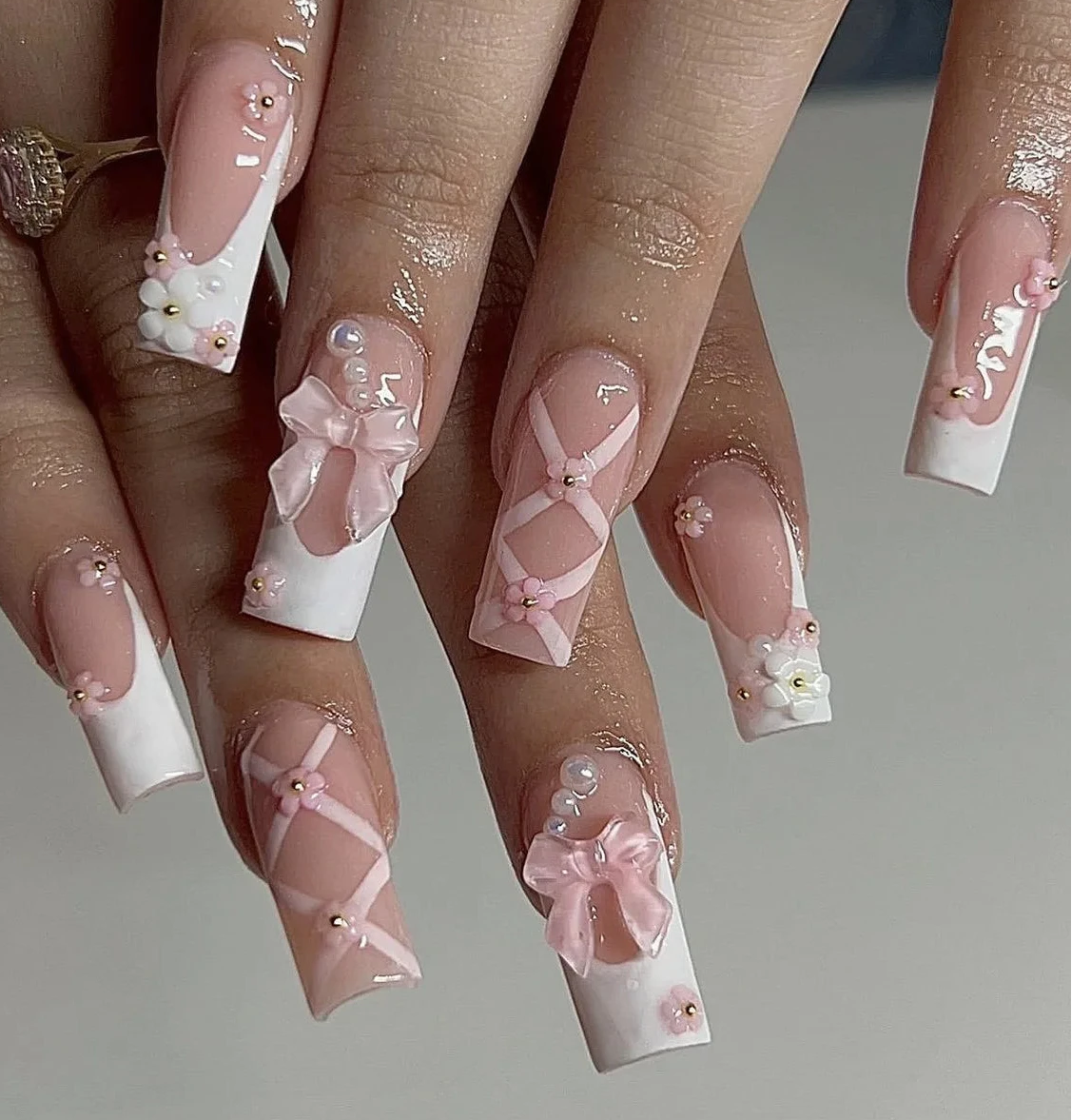 Wholesale 24 Pcs Medium Length Ballerina Art Acrylic Press on Nails Artificial Fingernails Customize Candy False Nails 2788