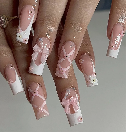 Wholesale 24 Pcs Medium Length Ballerina Art Acrylic Press on Nails Artificial Fingernails Customize Candy False Nails 2788