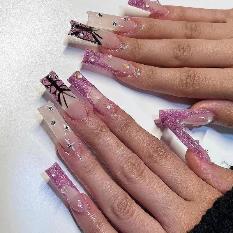 Wholesale 24 Pcs Medium Length Ballerina Art Acrylic Press on Nails Artificial Fingernails Customize Candy False Nails 2788