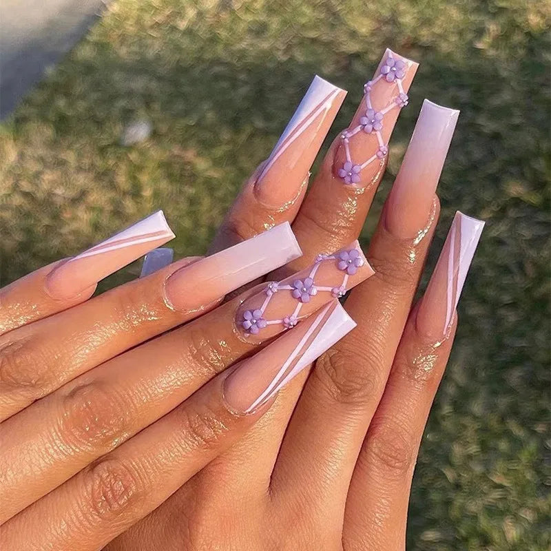 Wholesale 24 Pcs Medium Length Ballerina Art Acrylic Press on Nails Artificial Fingernails Customize Candy False Nails 2788
