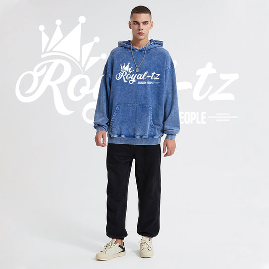 Royal-tz Dark Blue Snow Wash Hoodie