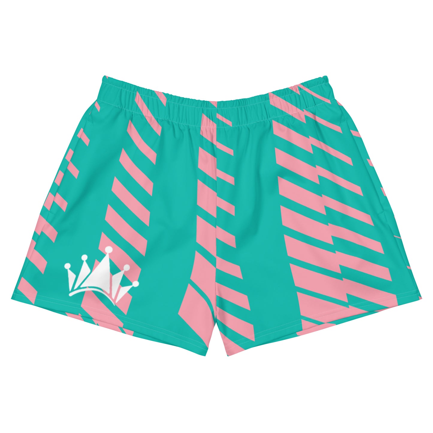 Royal-tz Women’s Crown Recycled Athletic Shorts -Teal and Pink